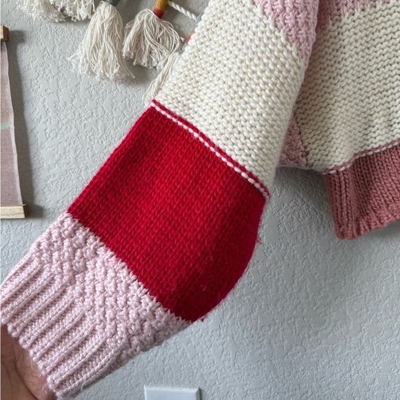 Altard State Chaya Chunky Open Knit Colorblock Sweater Cozy Coquette Pink Boho L - Picture 3 of 10